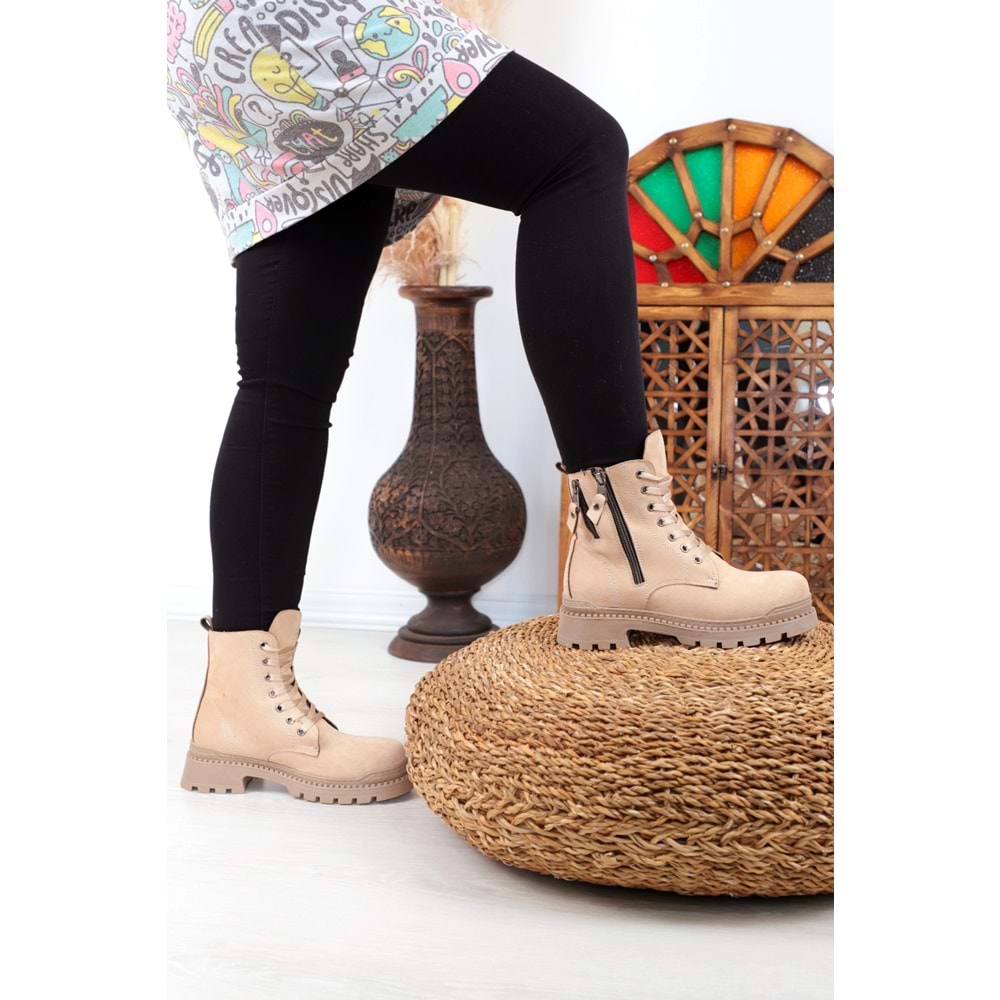 Konfores 1399 Kauçuk Tabanlı Bayan Spor Bot - NKT01399-BEJ-40