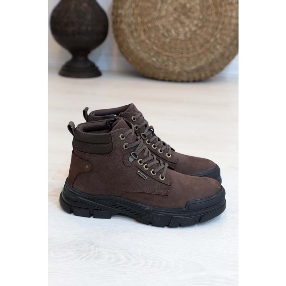 Konfores 1417 Anatomik Tabanlı Hakiki Deri Fermuarlı Erkek Spor Bot - NKT01417-kahverengi-43