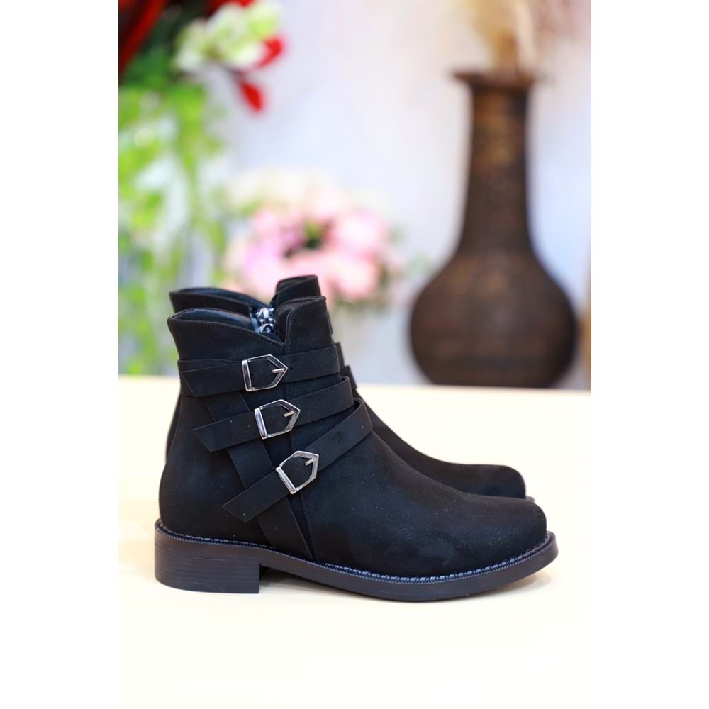 Konfores 1434 Kauçuk Tabanlı Bayan Düz Tabanlı Bot - NKT01434-siyah nubuk-40