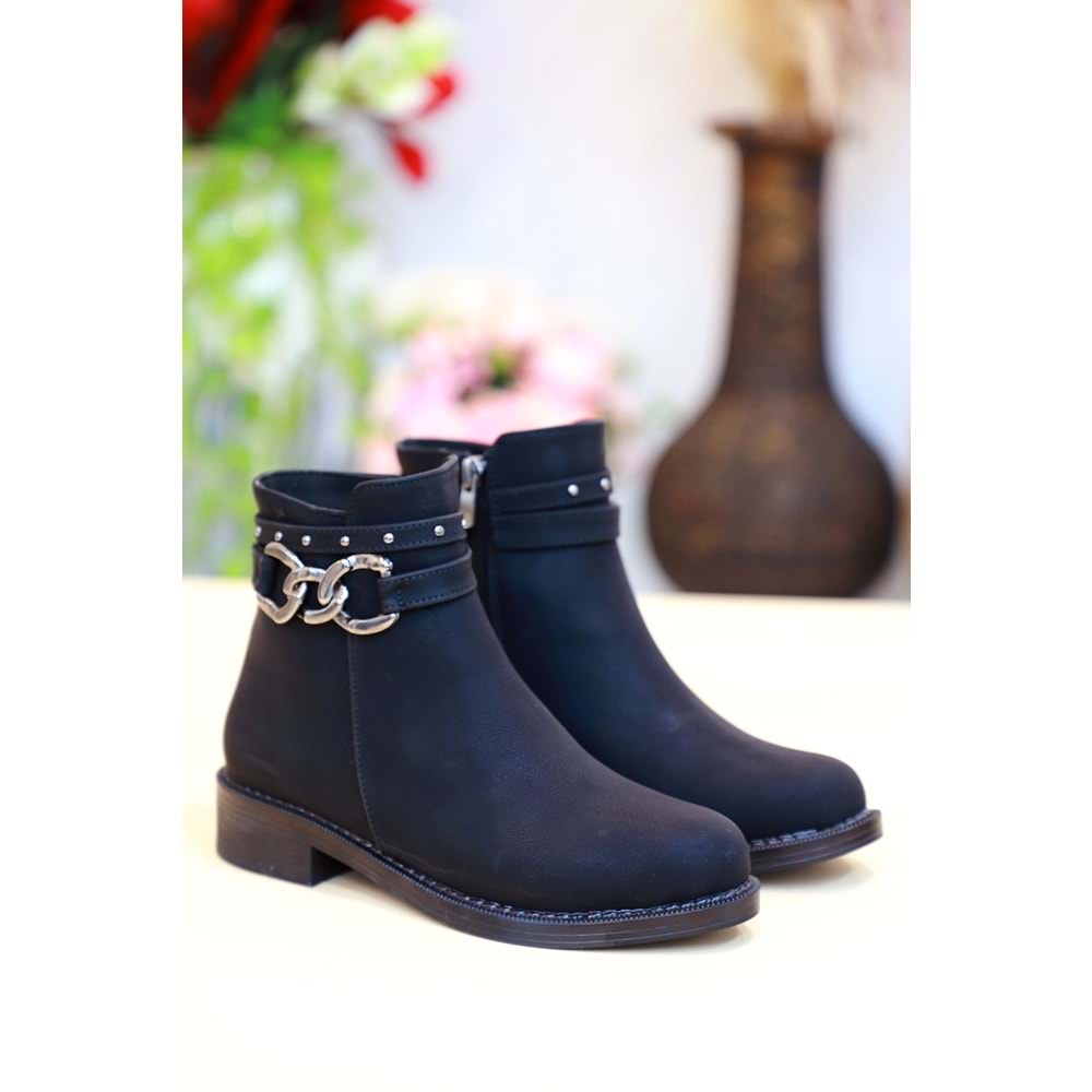 Konfores 1435 Kauçuk Tabanlı Bayan Düz Tabanlı Bot - NKT01435-siyah-36