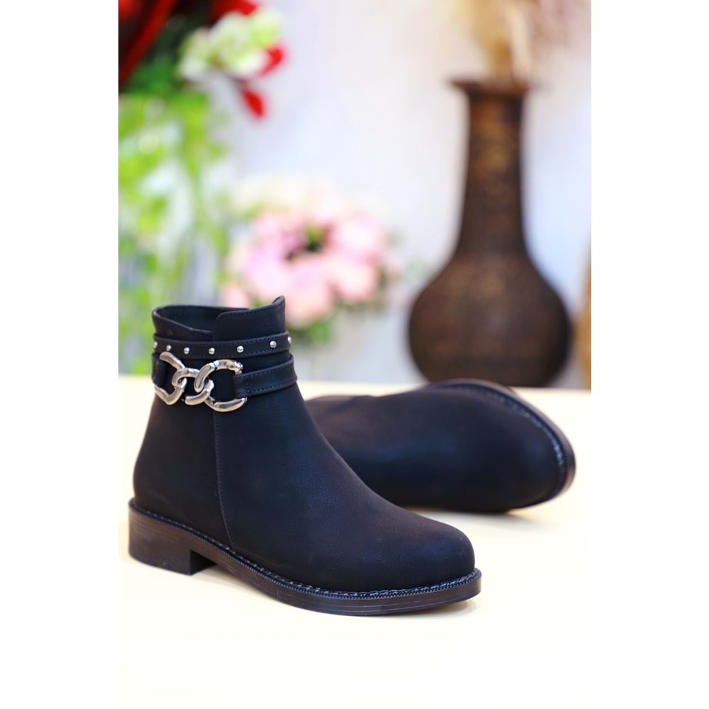 Konfores 1435 Kauçuk Tabanlı Bayan Düz Tabanlı Bot - NKT01435-siyah-38