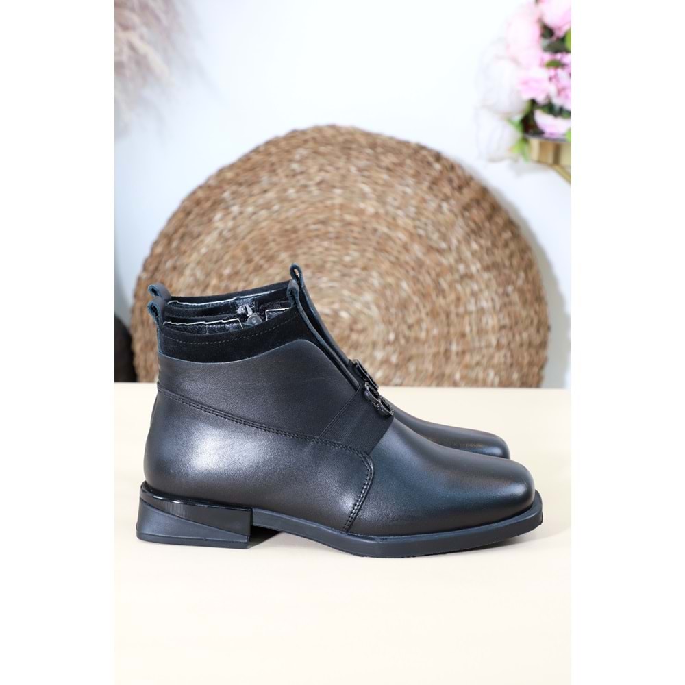Konfores 1448 Hakiki Deri Bayan Klasik Bot - NKT01448-siyah-40