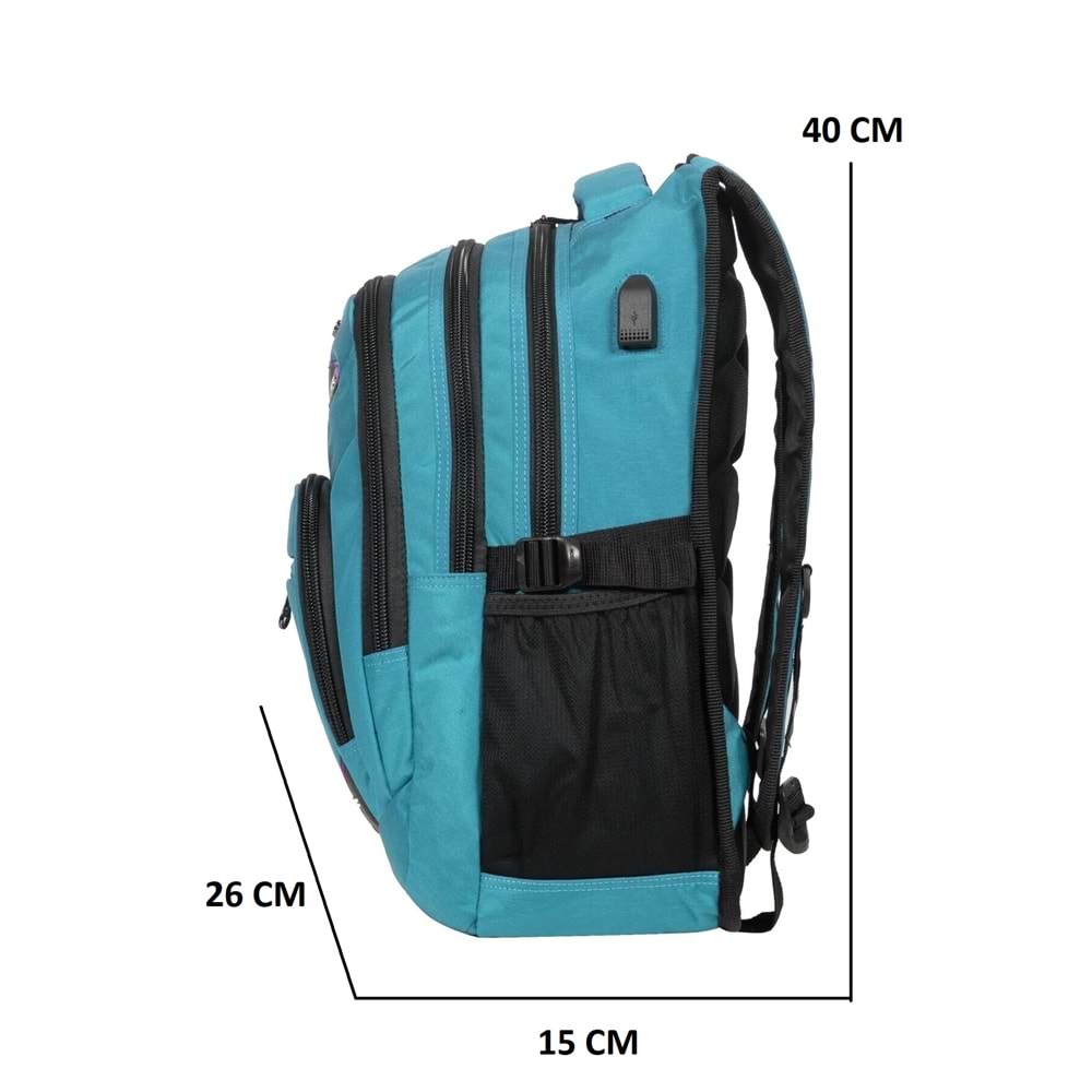 Konfores 1551-2225 Unisex Anatomik Yarasa Sırt Okul Çantası - NKT01551-turkuaz-TEK EBAT