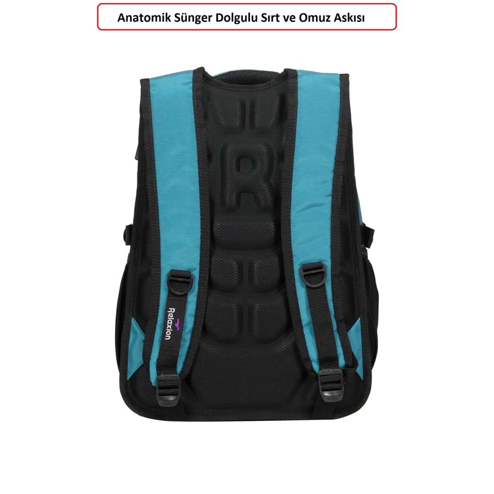 Konfores 1551-2225 Unisex Anatomik Yarasa Sırt Okul Çantası - NKT01551-turkuaz-TEK EBAT