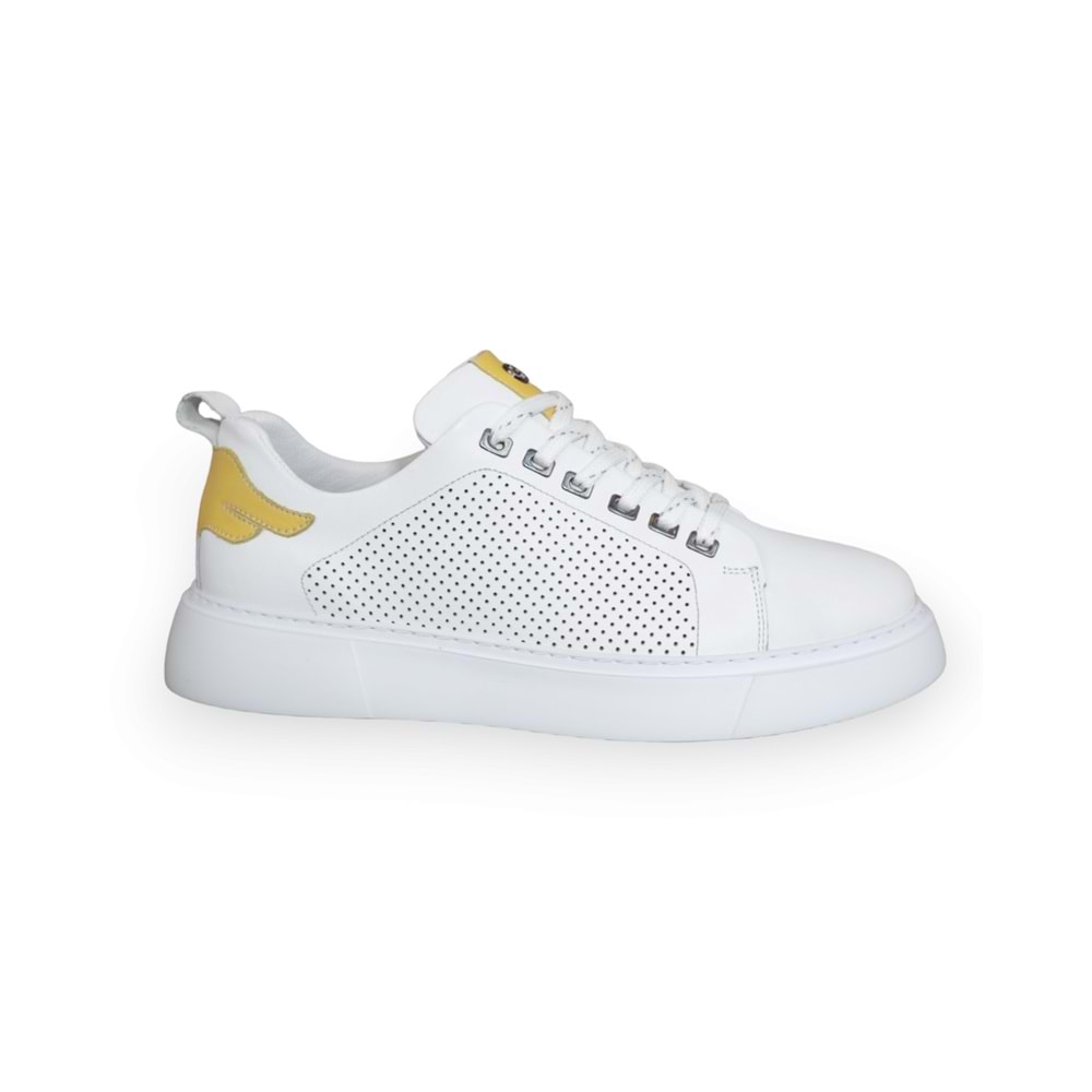 Konfores 1598-573183 Hakiki Deri Anatomik Tabanlı Erkek Sneakers Ayakkabı - NKT01598-BEYAZ-40