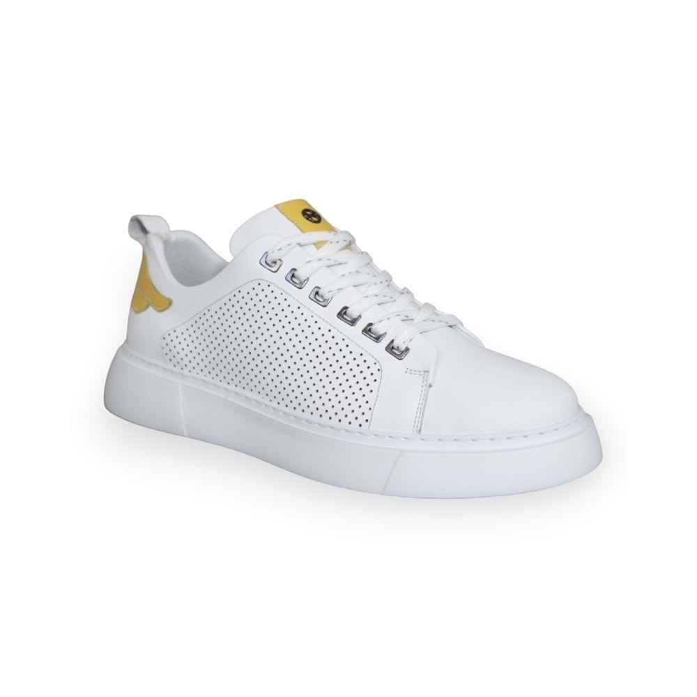 Konfores 1598-573183 Hakiki Deri Anatomik Tabanlı Erkek Sneakers Ayakkabı - NKT01598-BEYAZ-40