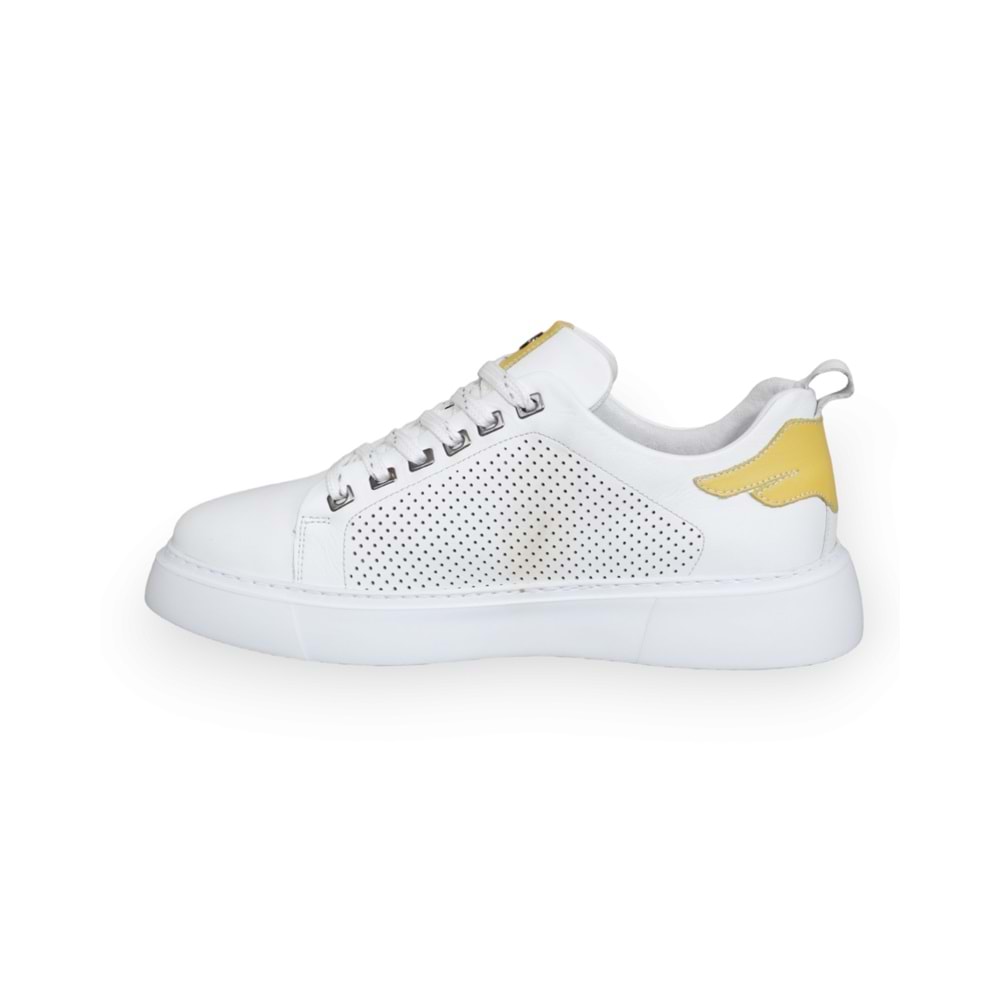 Konfores 1598-573183 Hakiki Deri Anatomik Tabanlı Erkek Sneakers Ayakkabı - NKT01598-BEYAZ-40