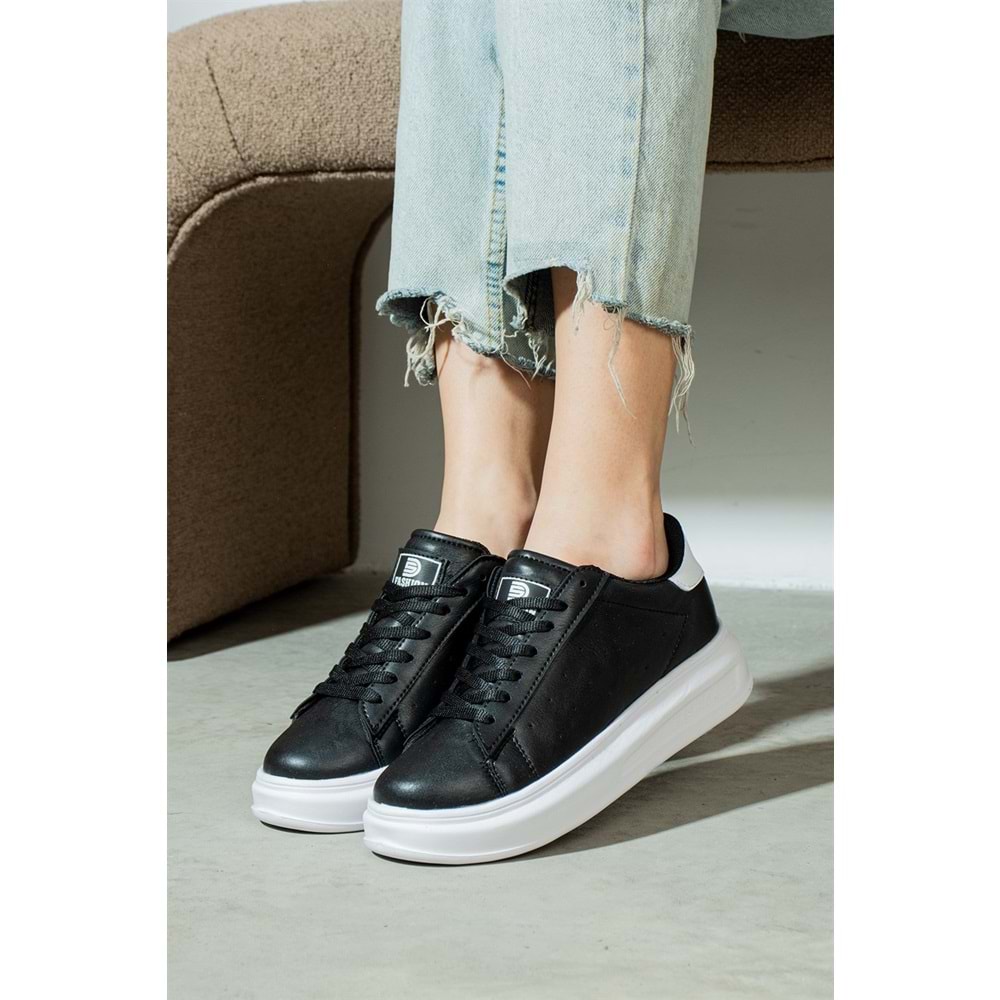 Konfores 1660 Anatomik Tabanlı Bayan Sneakers Ayakkabı - NKT01660-siyah beyaz-36
