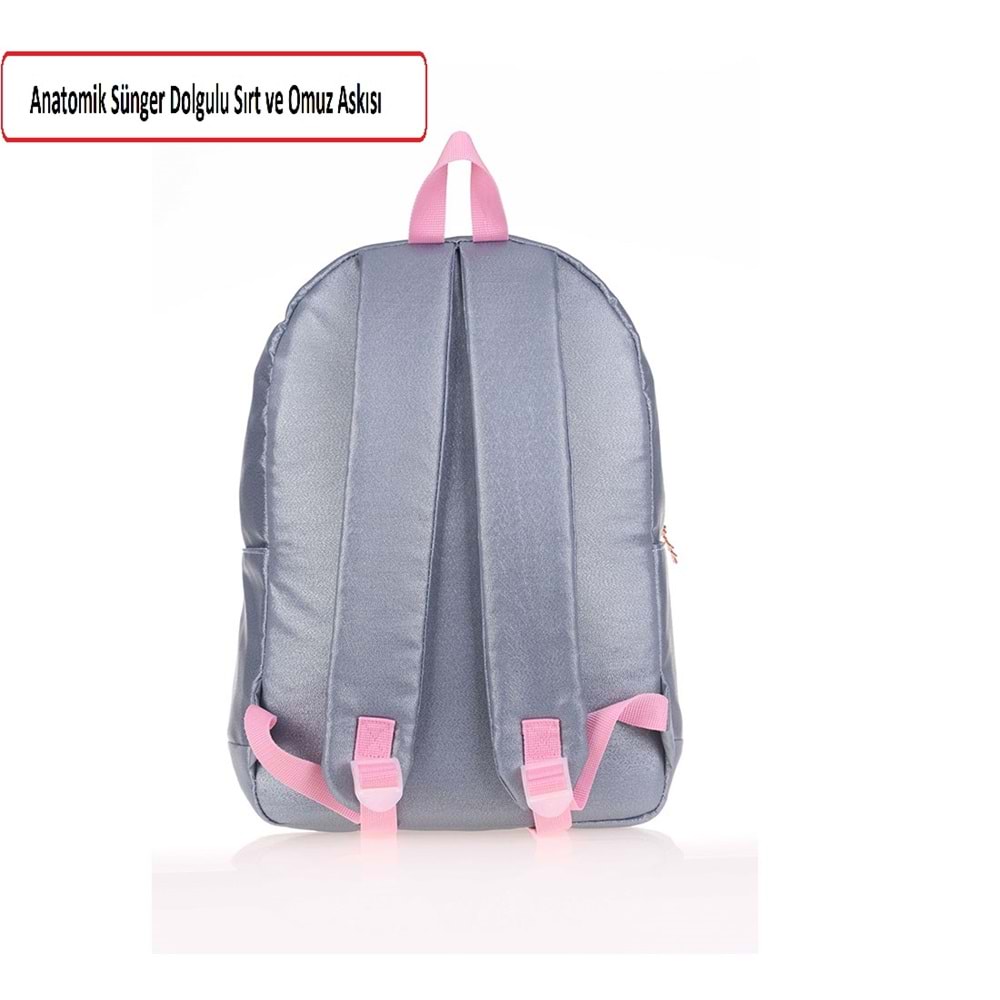 Konfores 1683-Anatomik Sırt Destekli Ortaokul Lise ve Günlük Sırt Çantası - NKT01683-gri pembe-TEK EBAT