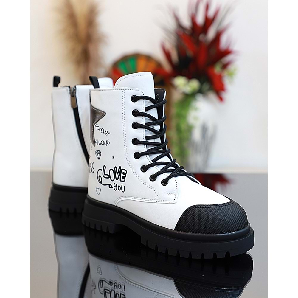 Kidessa 1763 Anatomik Tabanlı Kız Çocuk Postal Bot - NKT01763-BEYAZ-27