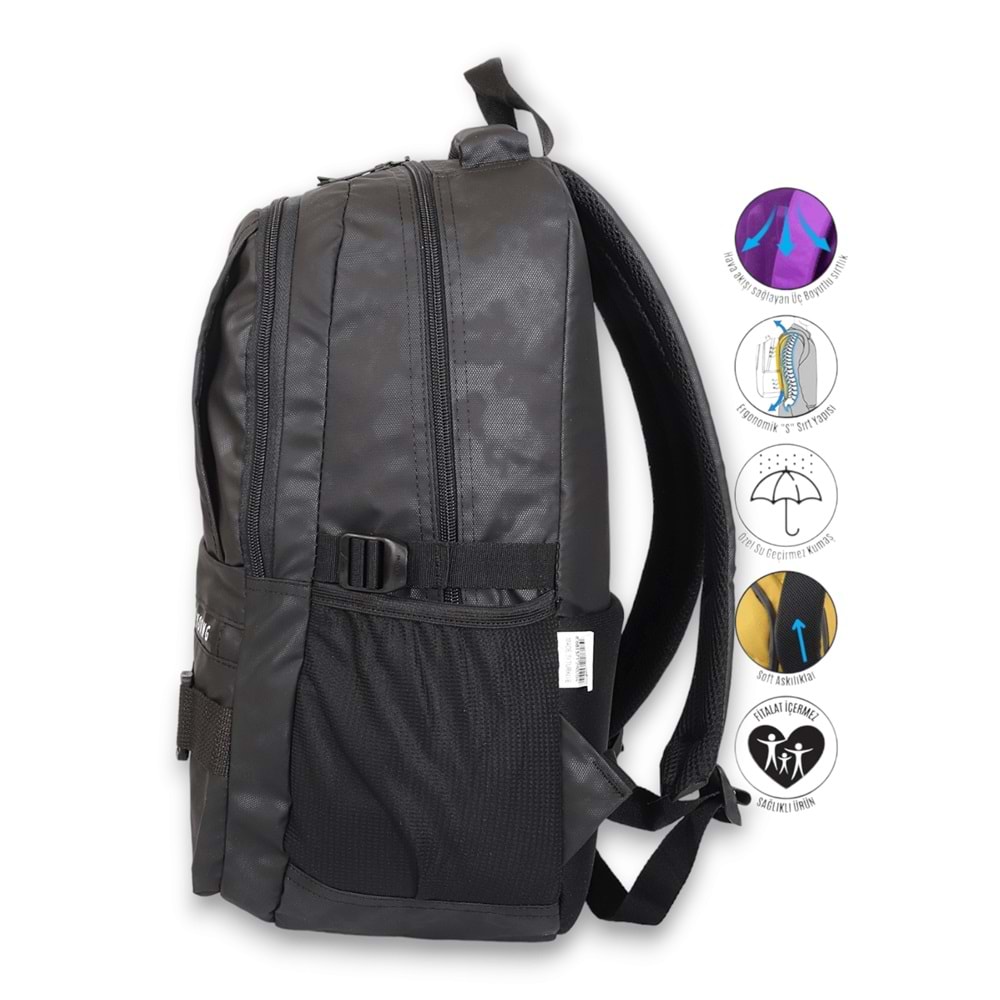 Konfores 1970-2052 Unisex Anatomik Sırt Yapılı Günlük ve Okul Sırt Çantası - NKT01970-siyah-TEK EBAT