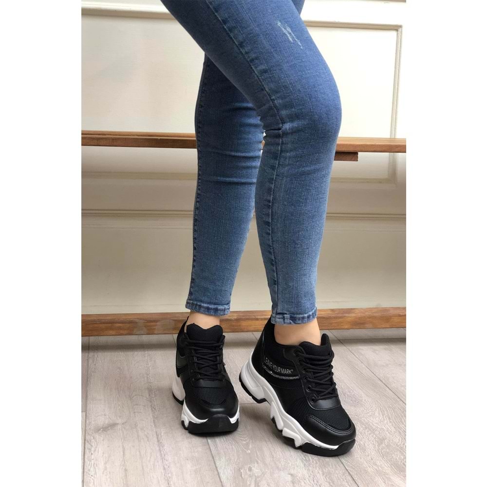Konfores 2069 Anatomik Gizli Dolgu Tabanlı Kadın Sneakers Ayakkabı - NKT02069-siyah beyaz-40