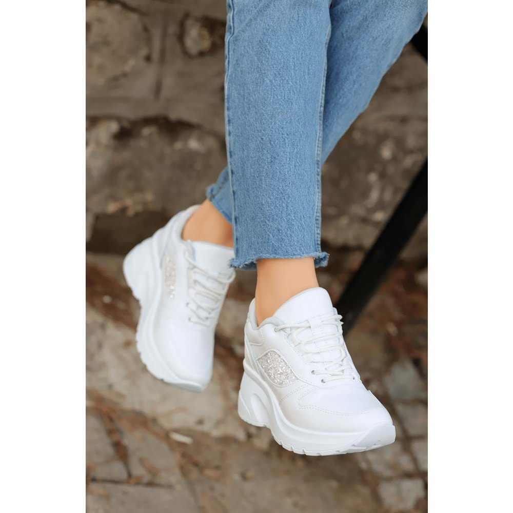 Konfores 2070 Anatomik Dolgu Tabanlı Kadın Sneakers Ayakkabı - NKT02070-BEYAZ-40