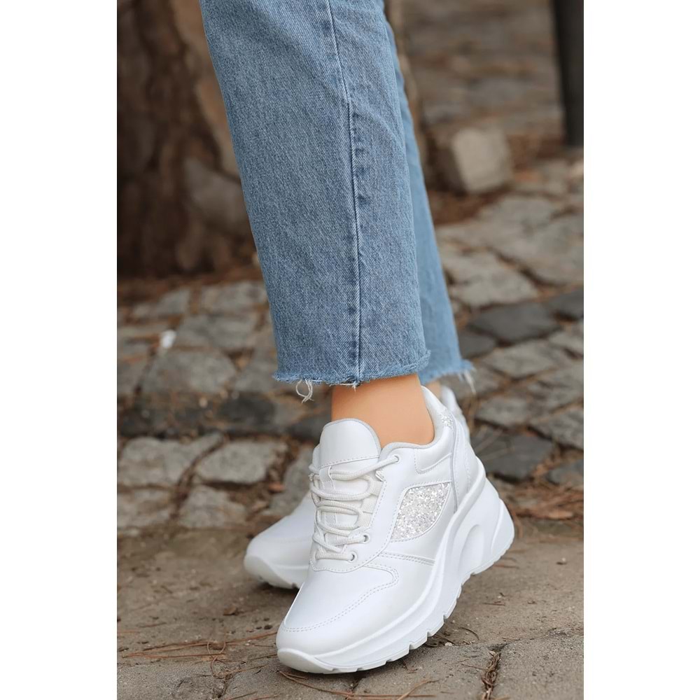 Konfores 2070 Anatomik Dolgu Tabanlı Kadın Sneakers Ayakkabı - NKT02070-BEYAZ-40