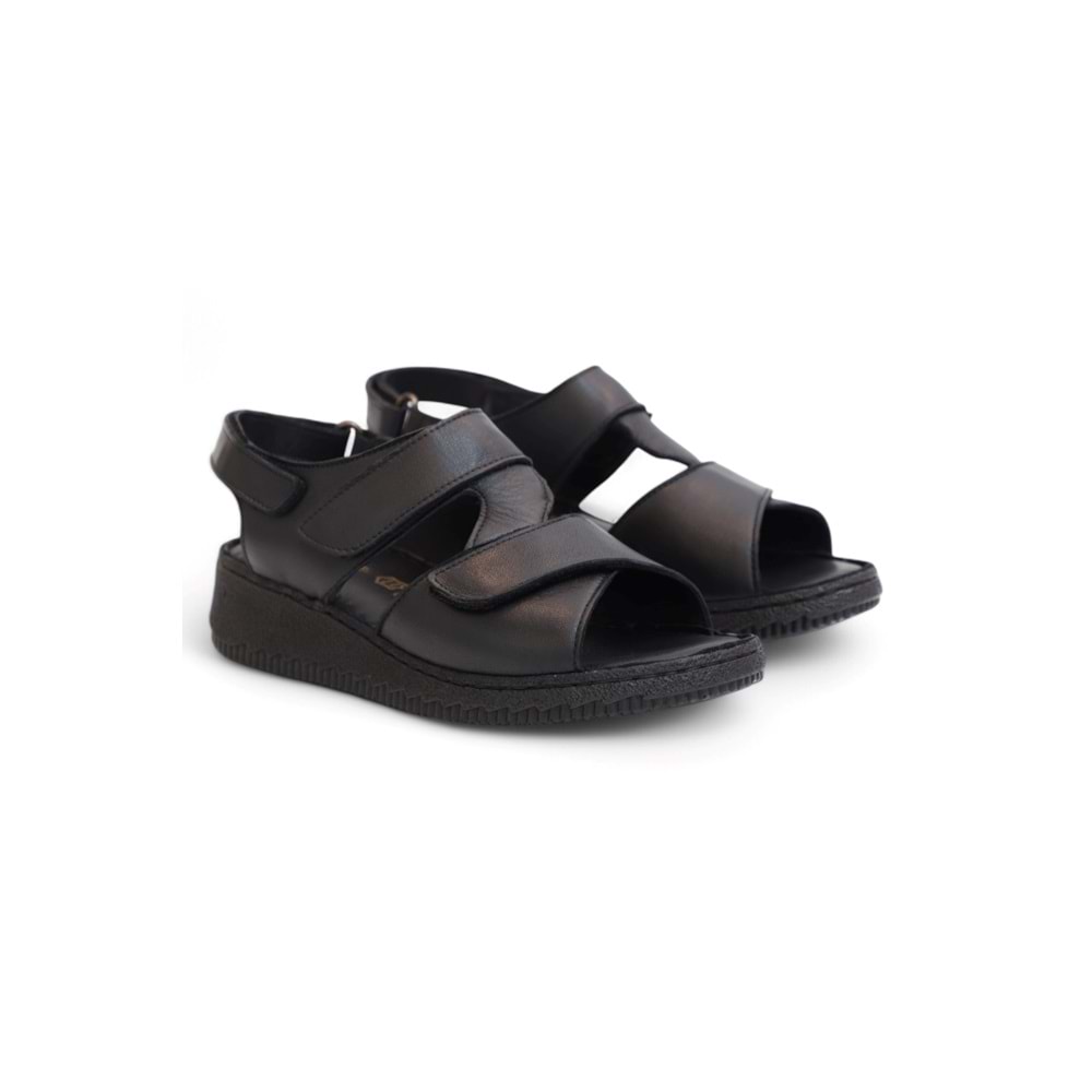 Konfores 2123 Ultra Hafif Esnek Tabanlı Hakiki Deri Tam Anatomik Kadın Sandalet - NKT02123-siyah-38