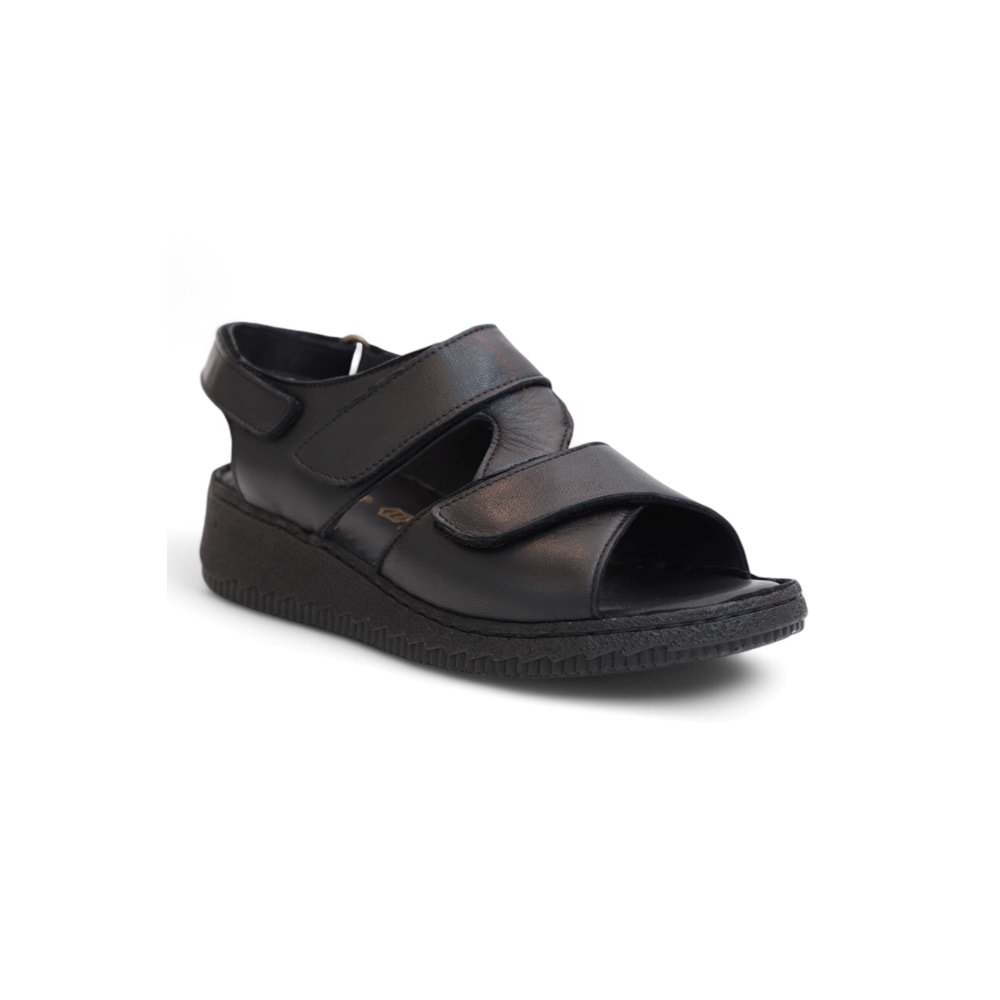 Konfores 2123 Ultra Hafif Esnek Tabanlı Hakiki Deri Tam Anatomik Kadın Sandalet - NKT02123-siyah-38