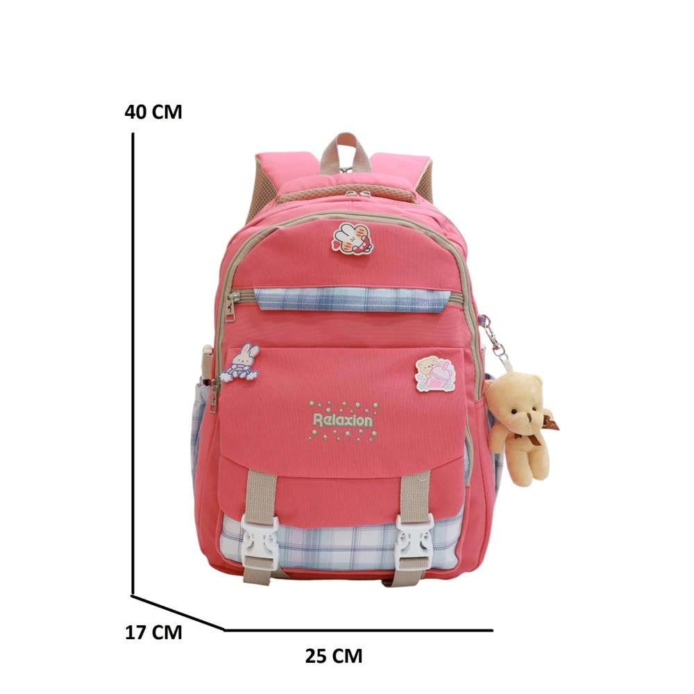 Relaxion 2144-1396 Kore Tarzı Unisex Çocuk Üçlü Set İlkokul Sırt Çantası - NKT02144-PEMBE-TEKEBAT