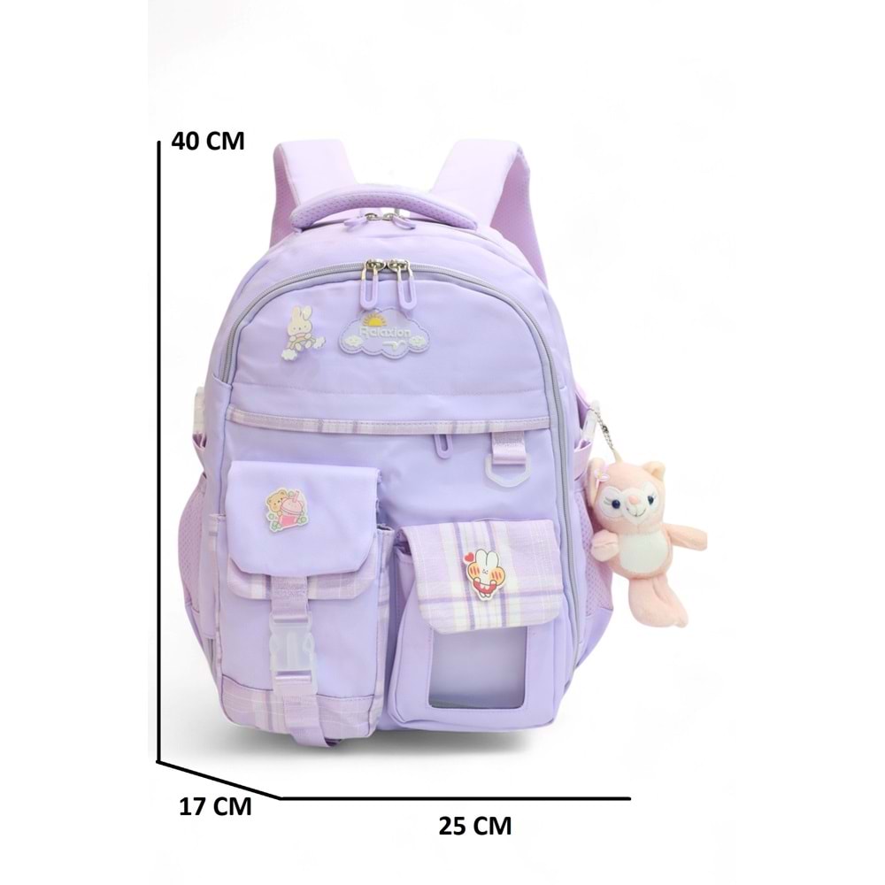 Relaxion 2174-1450 İthal Kore Tarzı Unisex Çocuk İlkokul Sırt Çantası - NKT02174-lila-TEKEBAT