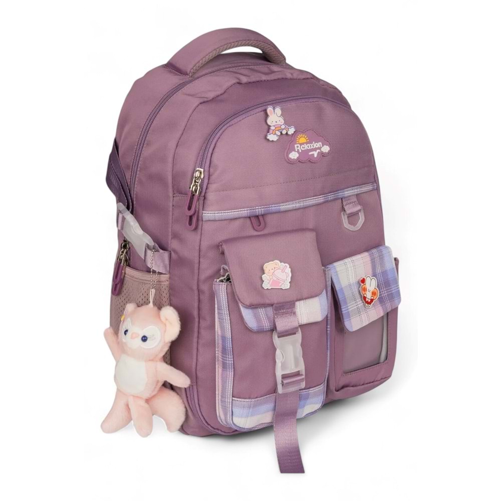 Relaxion 2174-1450 İthal Kore Tarzı Unisex Çocuk İlkokul Sırt Çantası - NKT02174-MOR-TEKEBAT