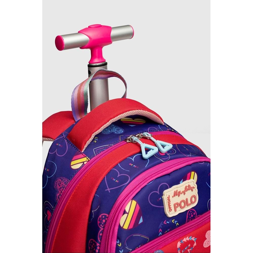 2217-My Polo Anatomik Sırt Yapılı Unisex Işıklı Tekerlekli İlkokul Çantası - NKT02217-PEMBE-TEKEBAT