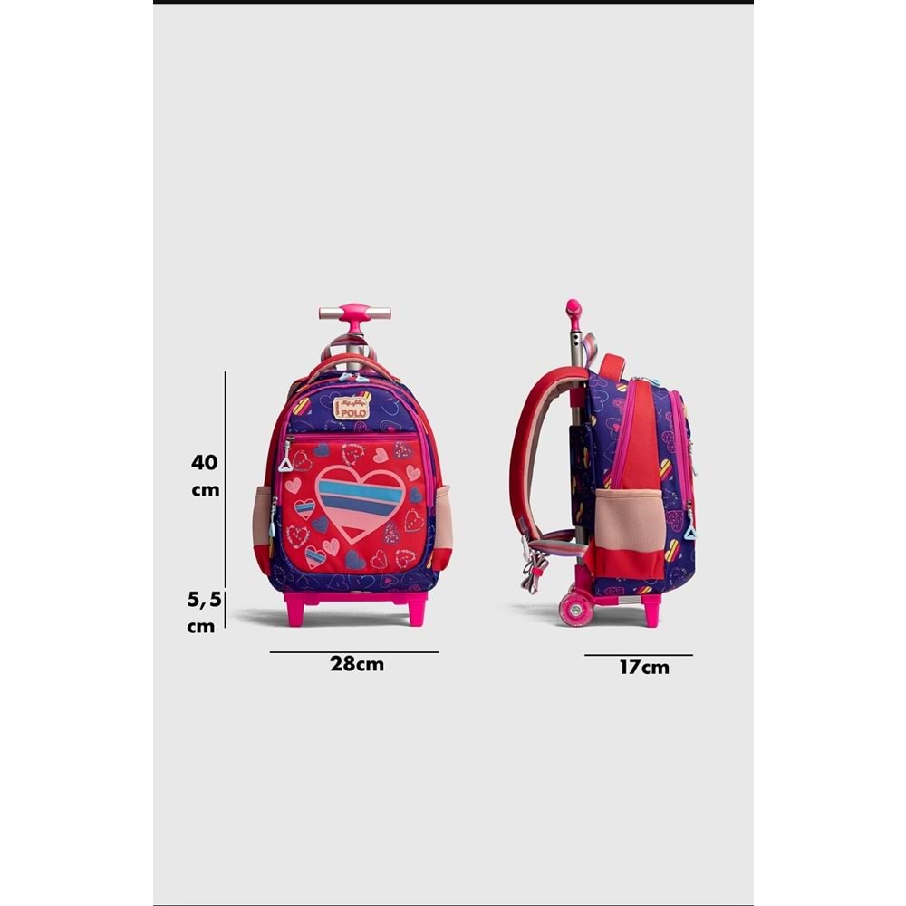 2217-My Polo Anatomik Sırt Yapılı Unisex Işıklı Tekerlekli İlkokul Çantası - NKT02217-PEMBE-TEKEBAT