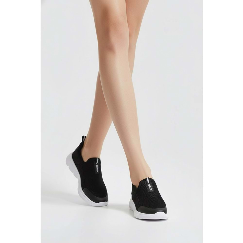2231-Bestof Anatomik Tabanlı Ultra Hafif Bağcıksız Unisex Yürüyüş Ayakkabısı - NKT02231-siyah-beyaz-37