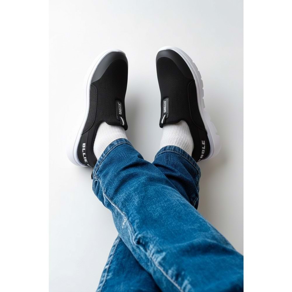 2231-Bestof Anatomik Tabanlı Ultra Hafif Bağcıksız Unisex Yürüyüş Ayakkabısı - NKT02231-siyah-beyaz-37