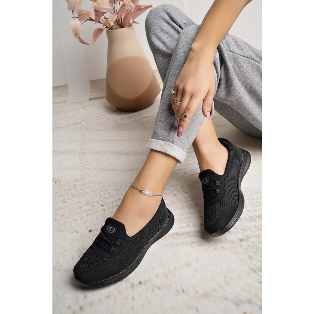 2257-Blacksea Anatomik Tabanlı Ultra Hafif Kadın Günlük Spor Babet Ayakkabı - NKT02257-siyah-39