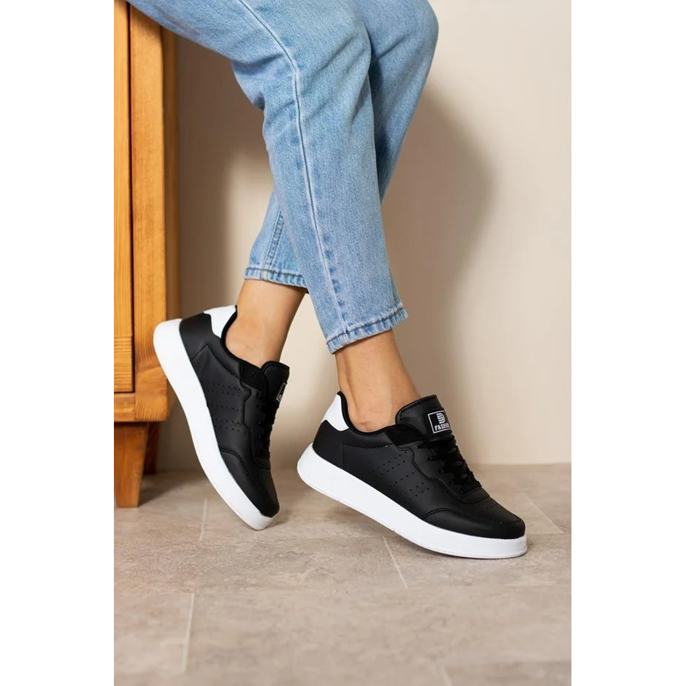 2286-Dark Step AirForce Modeli Anatomik Tabanlı Ultra Hafif Unisex Sneakers Ayakkabı - NKT02286-siyah-beyaz-45