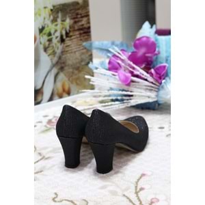 Konfores 909 Bayan Kalın Topuklu Stiletto - siyah simli - 36