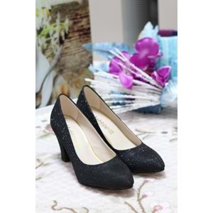 Konfores 909 Bayan Kalın Topuklu Stiletto - siyah simli - 40