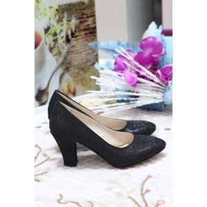 Konfores 909 Bayan Kalın Topuklu Stiletto - siyah simli - 40