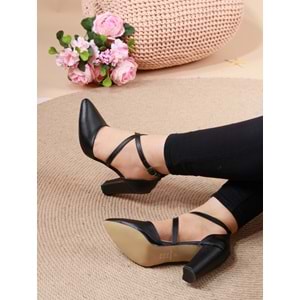 Konfores 911 Bayan Çapraz Baletli Stiletto - NKT00911-siyah baskılı-36