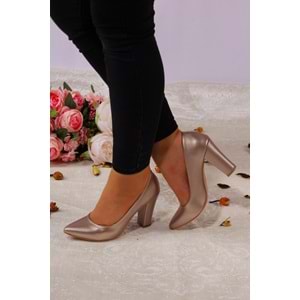 Konfores 922 Bayan Kalın Topuklu Stiletto Ayakkabı - NKT00922-ALTIN-36