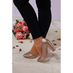 Konfores 922 Bayan Kalın Topuklu Stiletto Ayakkabı - NKT00922-ALTIN-38