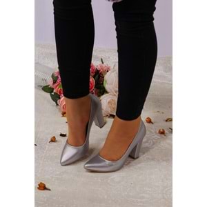 Konfores 922 Bayan Kalın Topuklu Stiletto Ayakkabı - NKT00922-gümüş-37