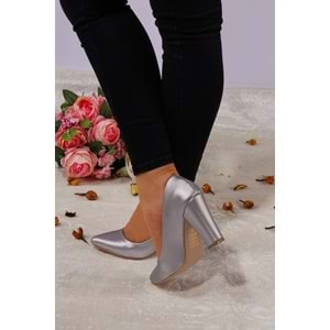 Konfores 922 Bayan Kalın Topuklu Stiletto Ayakkabı - NKT00922-gümüş-37