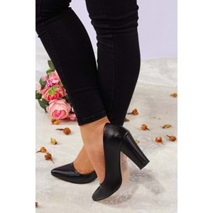 Konfores 922 Bayan Kalın Topuklu Stiletto Ayakkabı - NKT00922-siyah baskılı-39