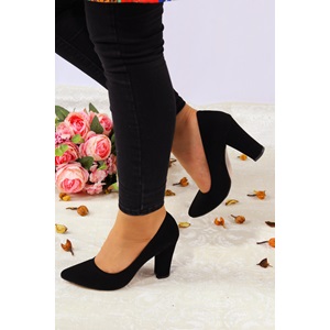 Konfores 922 Bayan Kalın Topuklu Stiletto Ayakkabı - NKT00922-siyah nubuk-36