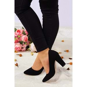 Konfores 922 Bayan Kalın Topuklu Stiletto Ayakkabı - NKT00922-siyah nubuk-37