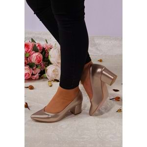 Konfores 923 Bayan Kalın Topuklu Stiletto Ayakkabı - NKT00923-ALTIN-36