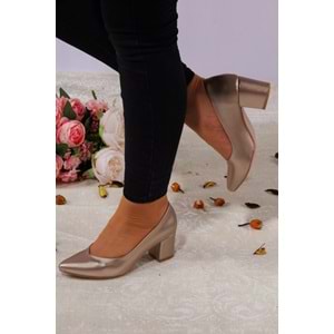 Konfores 923 Bayan Kalın Topuklu Stiletto Ayakkabı - NKT00923-ALTIN-36