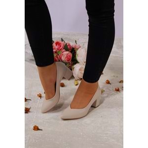 Konfores 923 Bayan Kalın Topuklu Stiletto Ayakkabı - NKT00923-BEJ-40