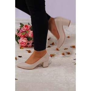 Konfores 923 Bayan Kalın Topuklu Stiletto Ayakkabı - NKT00923-BEJ-40