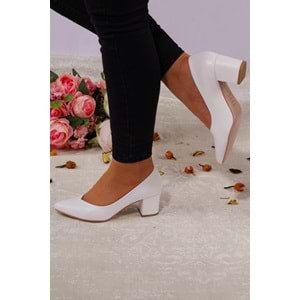 Konfores 923 Bayan Kalın Topuklu Stiletto Ayakkabı - NKT00923-BEYAZ-38