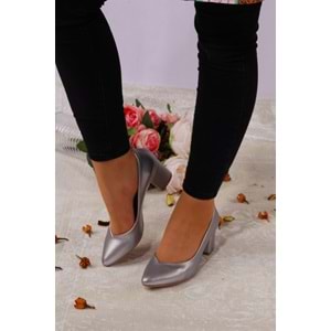 Konfores 923 Bayan Kalın Topuklu Stiletto Ayakkabı - NKT00923-gümüş-36
