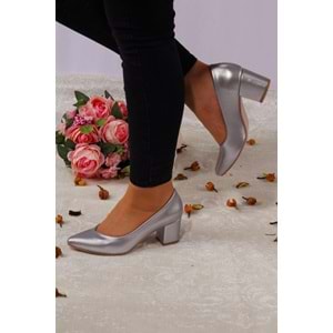 Konfores 923 Bayan Kalın Topuklu Stiletto Ayakkabı - NKT00923-gümüş-36