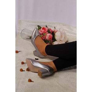 Konfores 923 Bayan Kalın Topuklu Stiletto Ayakkabı - NKT00923-gümüş-39