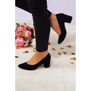 Konfores 923 Bayan Kalın Topuklu Stiletto Ayakkabı - NKT00923-siyah nubuk-36