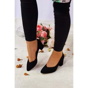 Konfores 923 Bayan Kalın Topuklu Stiletto Ayakkabı - NKT00923-siyah nubuk-40